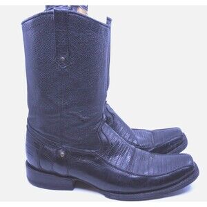 Reyme Boots Western Armadillo Black Leather Pointed Toe Side Zip Mex 28.5 US 9.5